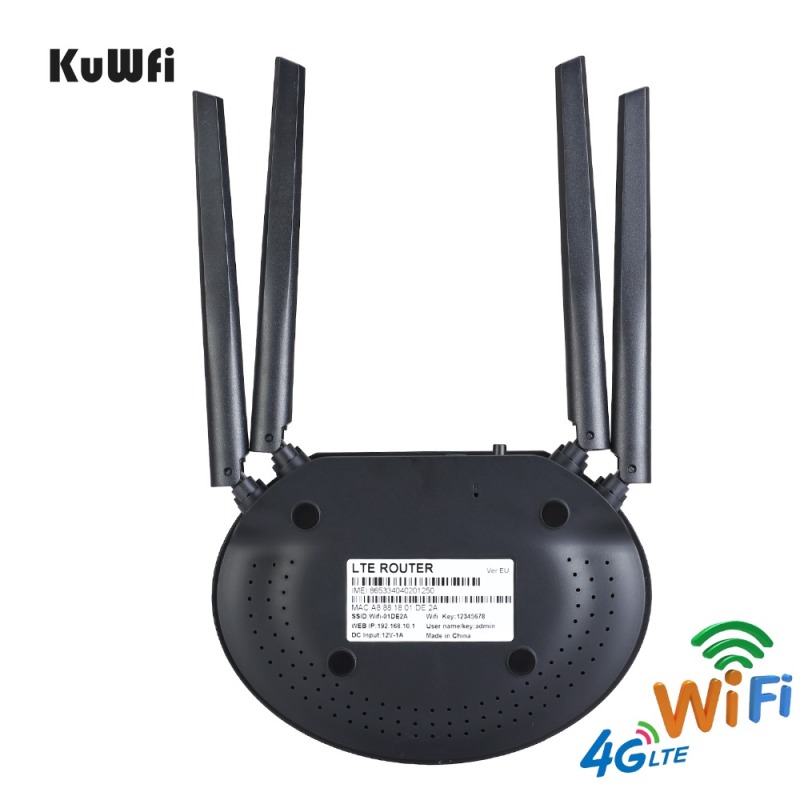 KuWfi 4G LTE Router 300Mbps Wireless CPE 3G/4G LTE Wifi Router with Sim Card Slot Wan/Lan Port 4 External Antennas