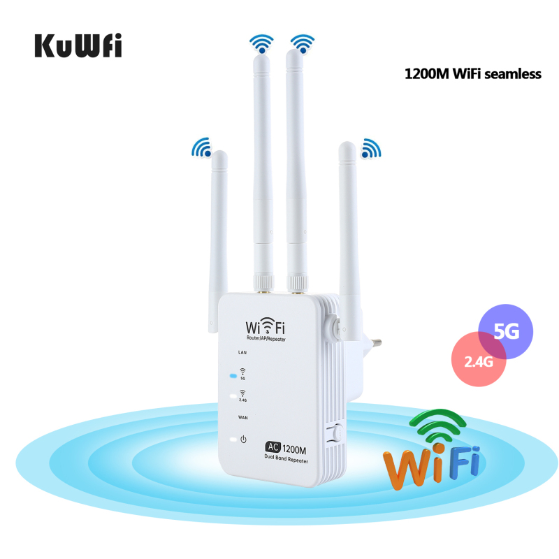 KuWFi 1200Mbps Wifi Repeater Dual Band AP Router Repeater Long Wifi Range Extender 4 Antenna Wifi Signal Amplifier Booster