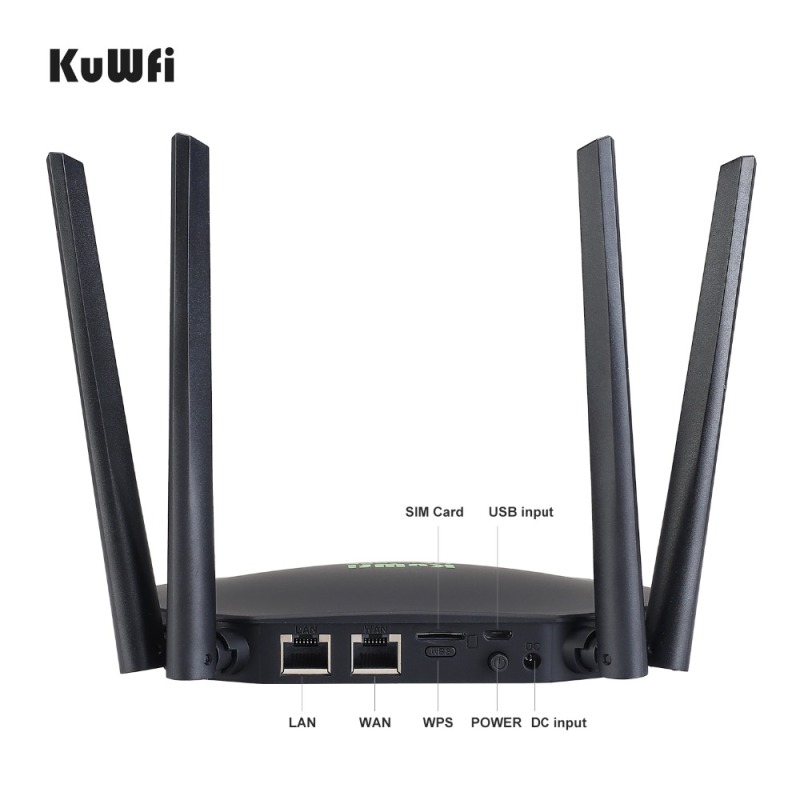 KuWfi 4G LTE Router 300Mbps Wireless CPE 3G/4G LTE Wifi Router with Sim Card Slot Wan/Lan Port 4 External Antennas