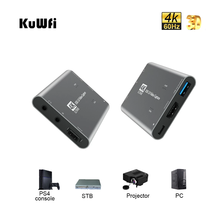 KuWFi Capture Card 1080p 60fps For Live Streaming HDMI to USB 3.0 4K Capture Card For Xbox One, PS4, Wii