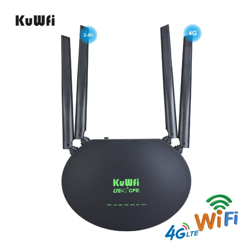 KuWfi 4G LTE Router 300Mbps Wireless CPE 3G/4G LTE Wifi Router with Sim Card Slot Wan/Lan Port 4 External Antennas