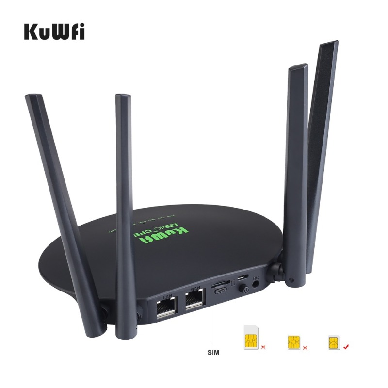 KuWfi 4G LTE Router 300Mbps Wireless CPE 3G/4G LTE Wifi Router with Sim Card Slot Wan/Lan Port 4 External Antennas