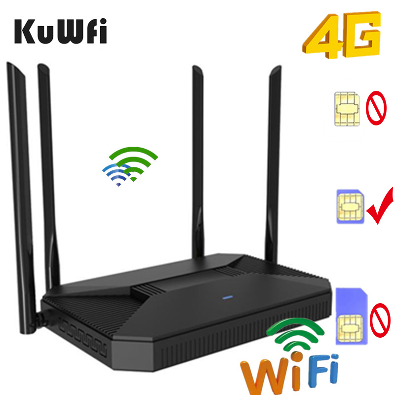 KuWFi NEW 4G Router CAT4 150Mbps Indoor Home Wireless CPE 4G Router Unlocked 3G/4G SIM Wifi Router Support 30 Users&RJ45 Port