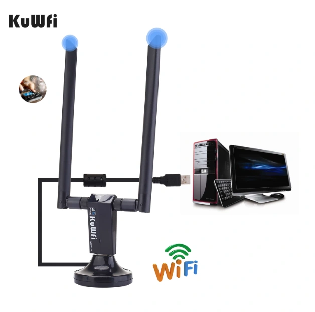 KuWFi mini USB3.0 Wifi Adapter 1200Mbps 5dBi Antenna PC USB Wi-fi Receiver Dual Band High Speed Wireless Network Card