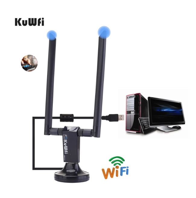 KuWfi 1200Mbps Wireless USB Network Card USB3.0 Dual Band 2.4G&amp;5.8G Wifi Receiver&amp;Wireless Adapter for PC With 2Pcs Antennas