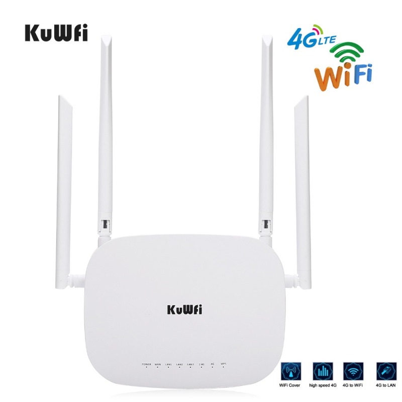 KuWfi 4G CPE Router 3G/4G LTE Wifi Router 300Mbps Wireless CPE Router With 4pcs External Antennas Support 4G to LAN Device