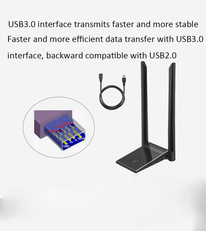 KuWFi USB 3.0 Wifi Adapter 1200Mbps PC Wi fi Receiver 2.4G&5.8G RTL8812BU Antenna USB Ethernet Lan Wifi Dongle With 2*5dBi