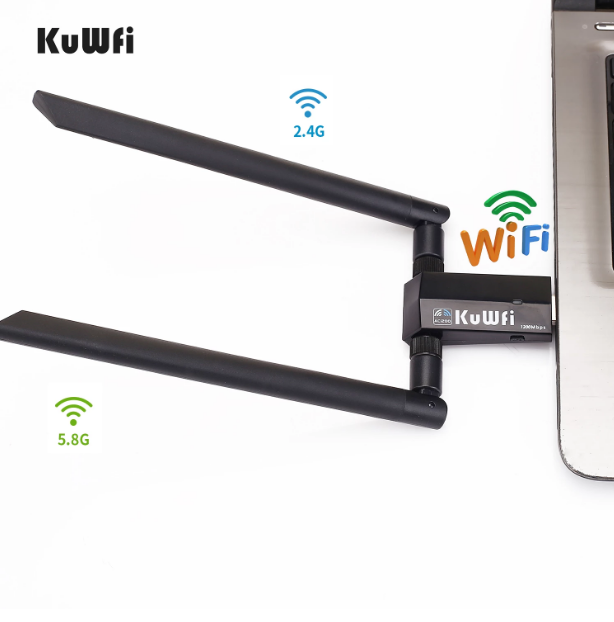 KuWFi mini USB3.0 Wifi Adapter 1200Mbps 5dBi Antenna PC USB Wi-fi Receiver Dual Band High Speed Wireless Network Card
