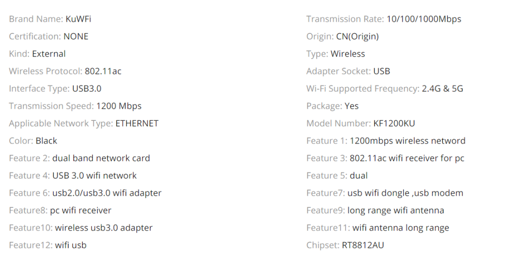 KuWfi 1200Mbps Wireless USB Network Card USB3.0 Dual Band 2.4G&5.8G Wifi Receiver&Wireless Adapter for PC With 2Pcs Antennas