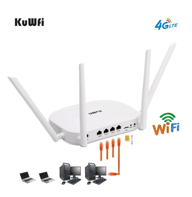 KuWfi 4G CPE Router 3G/4G LTE Wifi Router 300Mbps Wireless CPE Router With 4pcs External Antennas Support 4G to LAN Device