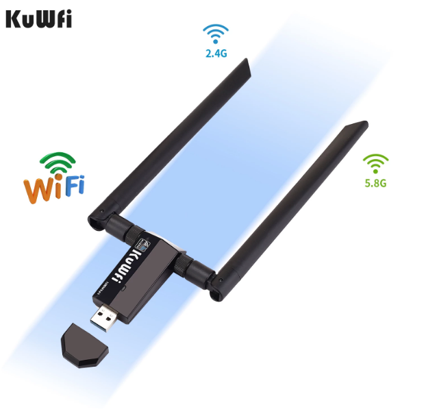 KuWFi mini USB3.0 Wifi Adapter 1200Mbps 5dBi Antenna PC USB Wi-fi Receiver Dual Band High Speed Wireless Network Card