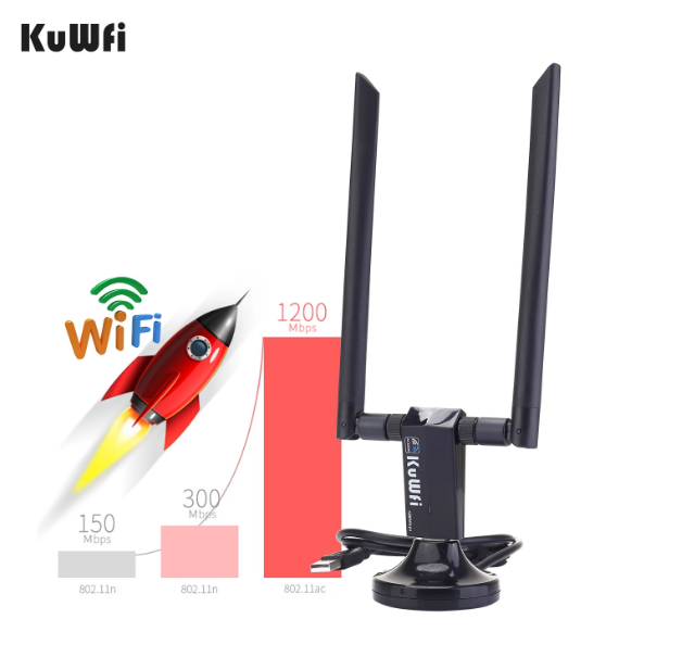 KuWFi mini USB3.0 Wifi Adapter 1200Mbps 5dBi Antenna PC USB Wi-fi Receiver Dual Band High Speed Wireless Network Card