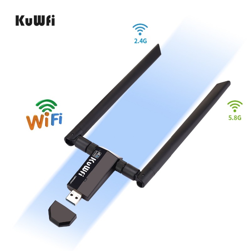 KuWfi 1200Mbps Wireless USB Network Card USB3.0 Dual Band 2.4G&amp;5.8G Wifi Receiver&amp;Wireless Adapter for PC With 2Pcs Antennas