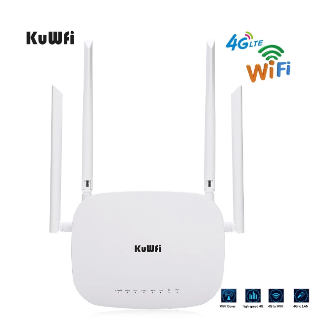 KuWfi 4G CPE Router 3G/4G LTE Wifi Router 300Mbps Wireless CPE Router With 4pcs External Antennas Support 4G to LAN Device
