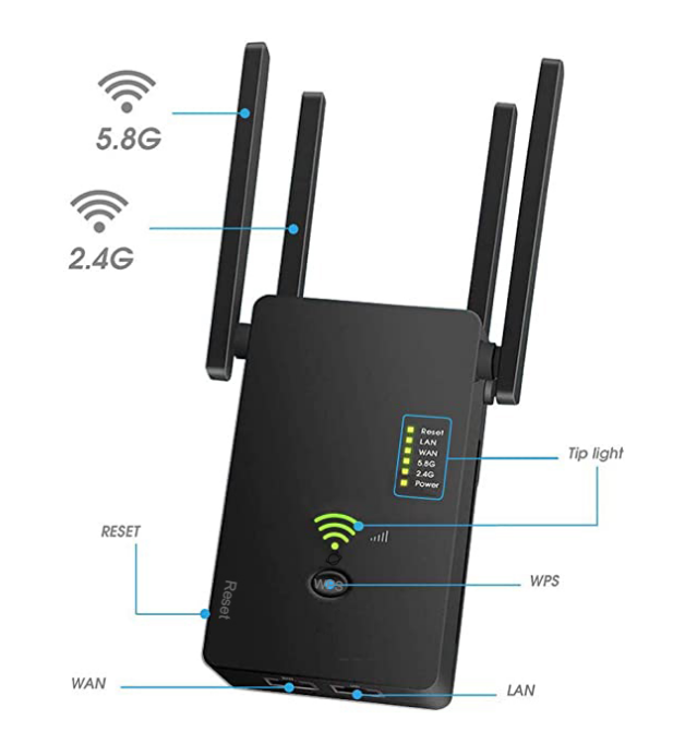 KuWFi 1200Mbps Wifi Repeater Dual Band Wireless 2.4G / 5G Wifi Extender AP Router Wifi Signal Amplifier With 4pcs Antennas