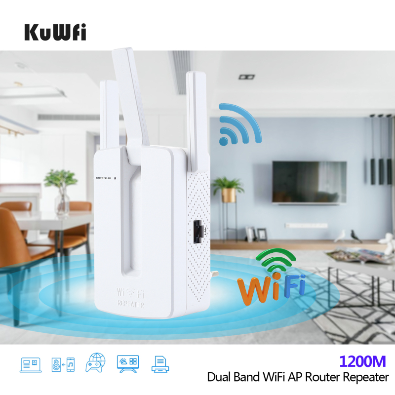 KuWFi Wifi Repeater 1200Mbps Dual Band 802.11AC Wi-Fi Amplifier Long Range Wi fi Signal Booster 2.4G Wireless Extender AP Router