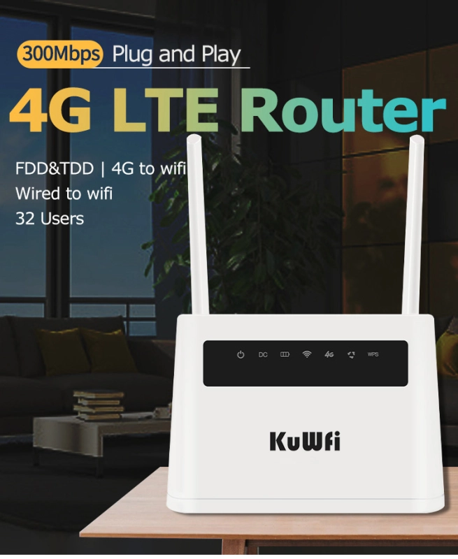 KuWFi 4G Router Unlocked 4G SIM Card Wifi Router CAT4 150Mbps Built-in Battery Wireless CPE Support 32 Users&amp;RJ45 Lan Ports