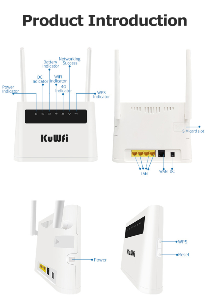 KuWFi 4G Router Unlocked 4G SIM Card Wifi Router CAT4 150Mbps Built-in Battery Wireless CPE Support 32 Users&RJ45 Lan Ports