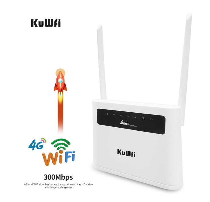 KuWFi 4G Router Unlocked 4G SIM Card Wifi Router CAT4 150Mbps Built-in Battery Wireless CPE Support 32 Users&RJ45 Lan Ports