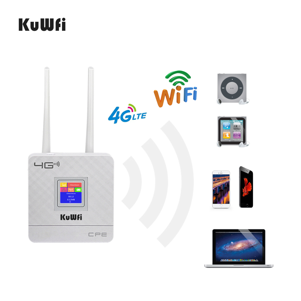 KuWfi 4G Sim Card Wifi Router CAT4 150Mbps Wireless CPE Router 4G LTE FDD/TDD Unlock Router With External Antennas WAN/LAN RJ45