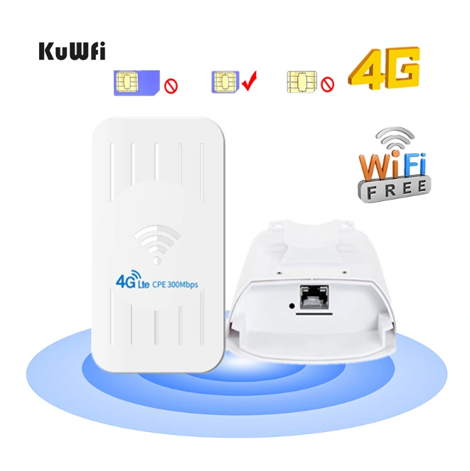 KuWFi Outdoor 4G CPE Router FDD/TDD 3G/4G Wifi Sim Card 300Mbps Wireless Wifi Repeater With 24V POE Adapter Up to 32 Users