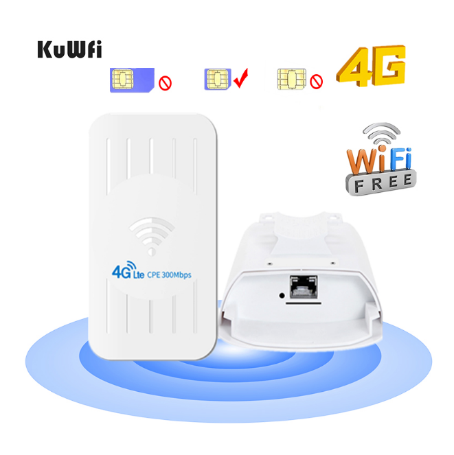 KuWFi Outdoor 4G CPE Router FDD/TDD 3G/4G Wifi Sim Card 300Mbps Wireless Wifi Repeater With 24V POE Adapter Up to 32 Users