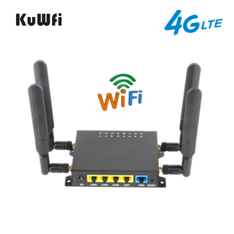 KuWFi OpenWRT 4G Wifi Router CAT4 150Mbps Wireless CPE Router Unlocked 4G SIM Wifi With USB Port &amp;4*5dBi High Gain Antennas