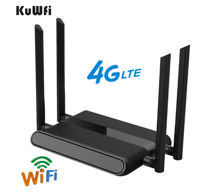 KuWFi 4G LTE Wifi Router 2.4G CAT4 150Mbps 4G LTE FDD/TDD CPE Router Wireless AP With 4*5dBi Antenna Dual sim card slot