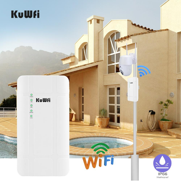 KuWFi Outdoor 4G LTE Router High Power 300Mbps Wireless CPE Router CAT4 3G/4G SIM WiFi Router for IP Camera With 24V POE Adapter