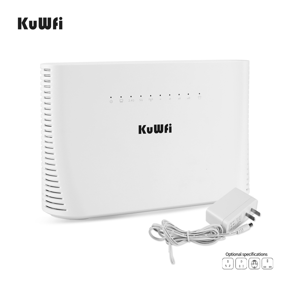 KuWFi 4G LTE Router 1200Mbps 2.4G/5G Wireless Home Office WiFi Router Unlocked TDD/FDD with RJ45 up to 64 Wifi Users