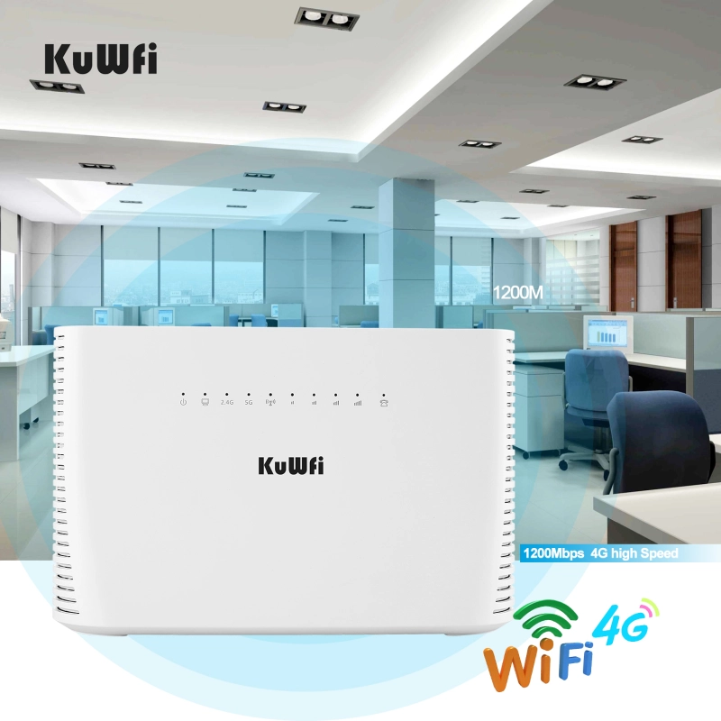 KuWFi 4G LTE Router 1200Mbps 2.4G/5G Wireless Home Office WiFi Router Unlocked TDD/FDD with RJ45 up to 64 Wifi Users