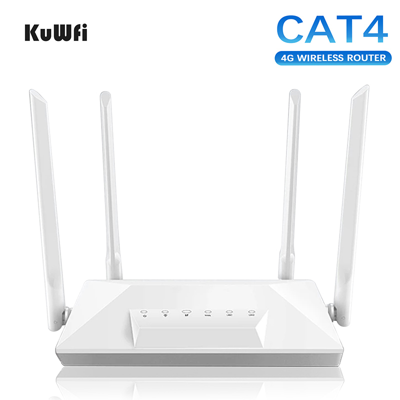 KuWFi 4G WiFi Router Unlocked CAT4 Wireless WiF Router with SIM Card Slot 150Mbps Mobile Hotspot RJ45 Port Modem 4 Antenna