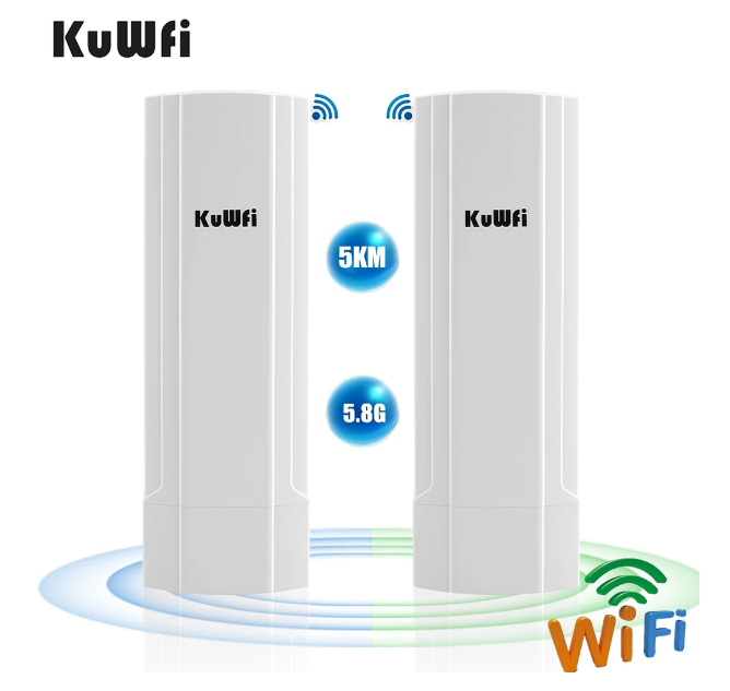 KuWFi Gigabit Wireless Outdoor Router 5.8G Wave2 WIFI Repeater WIFI Bridge Point to Point 5KM Extender 14dBi Antenna 48V POE