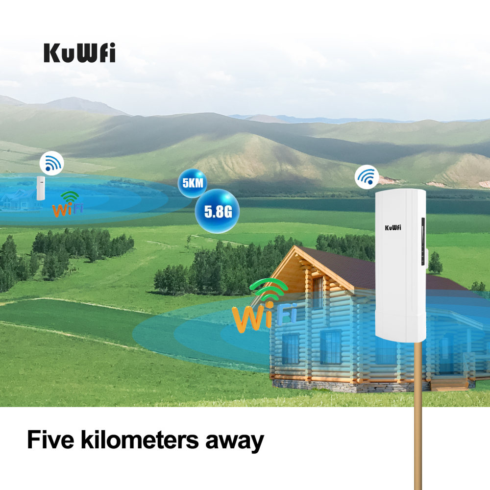 KuWFi Gigabit Wireless Outdoor Router 5.8G Wave2 WIFI Repeater WIFI Bridge Point to Point 5KM Extender 14dBi Antenna 48V POE
