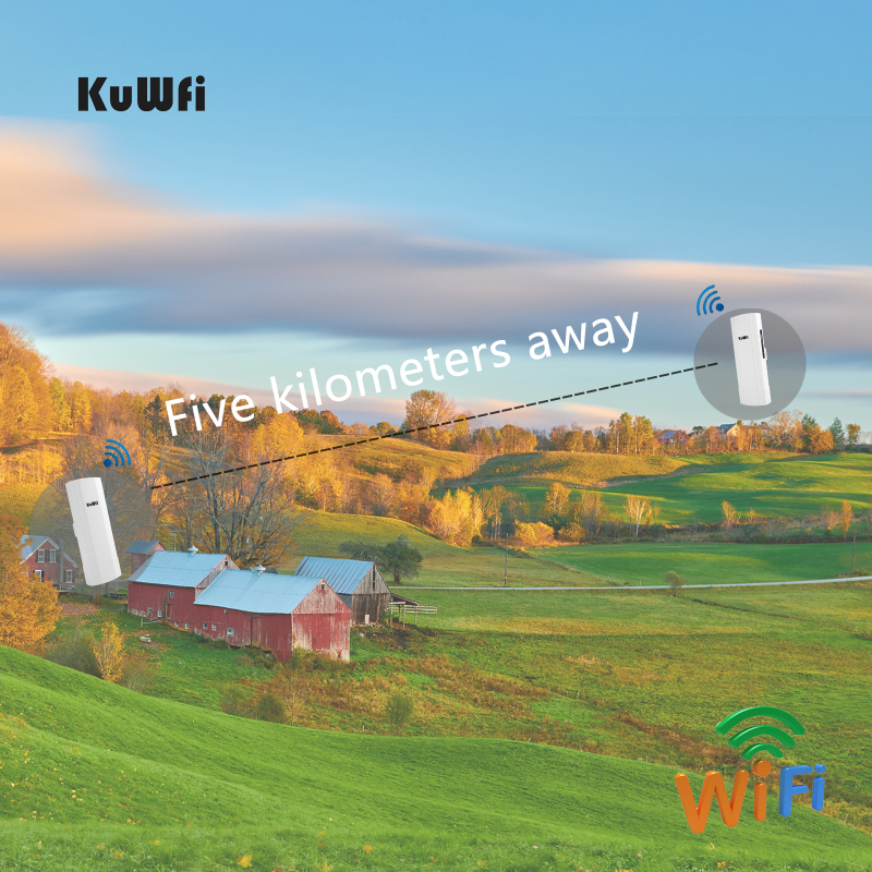 KuWFi Gigabit Wireless Outdoor Router 5.8G Wave2 WIFI Repeater WIFI Bridge Point to Point 5KM Extender 14dBi Antenna 48V POE