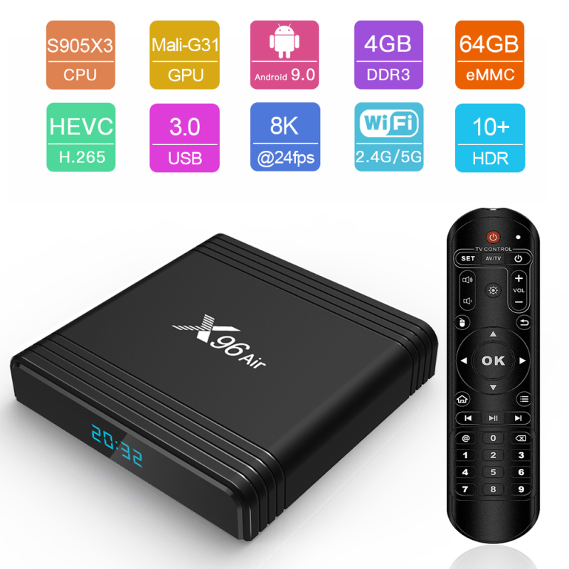 X96AIR Android 9.0 Mini TV BOX Amlogic S905X3 Quad Core 2.4G/5G Wifi Voice Control 8K HDR Media Player Smart Set Top Box X96air