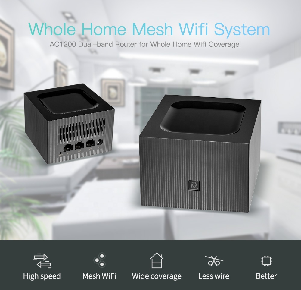 KuWFi AC1200 2.4Ghz&5Ghz Mesh WiFi Router Whole Home Mesh Gigabit Wireless Wifi System Easy Set Up APP Remote Manage PK MW6