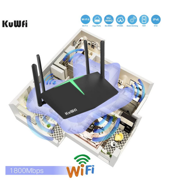 WiFi 6 Router 1800Mbps Smart Dual Band WiFi 6 802.11ax Wireless Gaming Routers with 4 Gigabit Port for Home Office New 128Users