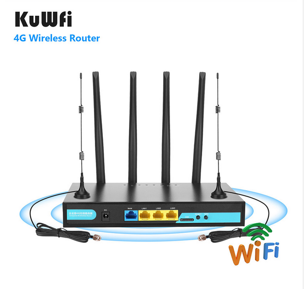 KuWFi 4G LTE Wifi Router 3G/4G SIM Card Router CAT4 150Mbps Industrial Wireless CPE 32 Wi-fi Users RJ45 External 4pcs Antennas