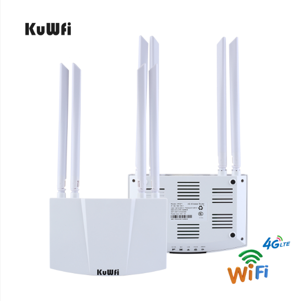 KuWFi 4G LTE ROUTER 300Mbps Wireless WIFI Router With Sim Card Unlocked 4Pcs Antenna With LAN Port Support 32 Wifi Users