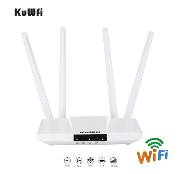 KuWFi 4G LTE ROUTER 300Mbps Wireless WIFI Router With Sim Card Unlocked 4Pcs Antenna With LAN Port Support 32 Wifi Users