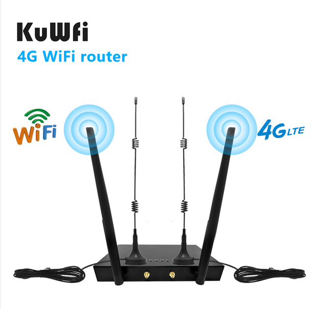 KuWFi 4G LTE Wifi Router 3G/4G SIM Card Router CAT4 150Mbps Industrial Wireless CPE 32 Wi-fi Users RJ45 External 4pcs Antennas