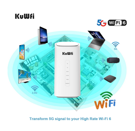 Unlocked KuWFi 5G CPE Router 5G& LTE-A Coverage 802.11ax 2.5Gbps High Rate Gigabit Wi-Fi 6 Worldwide AX3600 4G WiFi Router