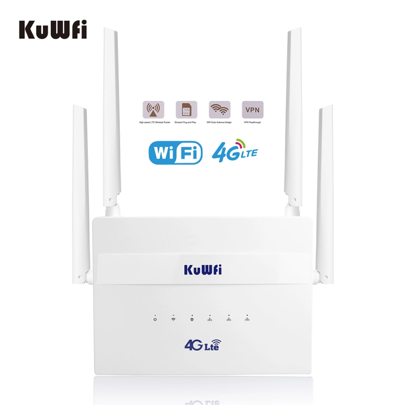 KuWFi 4G LTE CPE WiFi Router 300Mbps Wireless Router Wide Coverage with 4 High-gain External Antennas SIM Slot Up to 32 Users