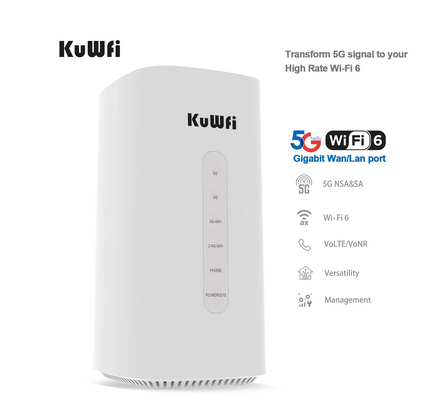 Unlocked KuWFi 5G CPE Router 5G& LTE-A Coverage 802.11ax 2.5Gbps High Rate Gigabit Wi-Fi 6 Worldwide AX3600 4G WiFi Router