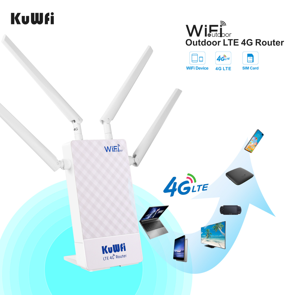 KuWFi 4G Outdoor Router 4G LTE SIM Card WiFi Router Waterproof Support Port Mapping DMZ Setting For 48V POE Switch POE Camera