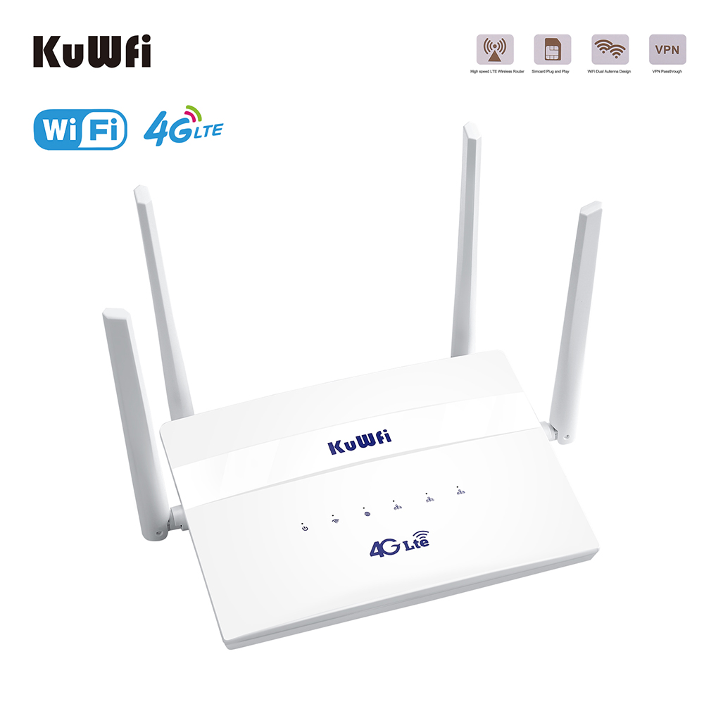 KuWFi 4G LTE WiFi Router 300Mbps Wireless Router Wide Coverage with 4  High-gain External Antennas 4G Brazil Routes Up to 32 User