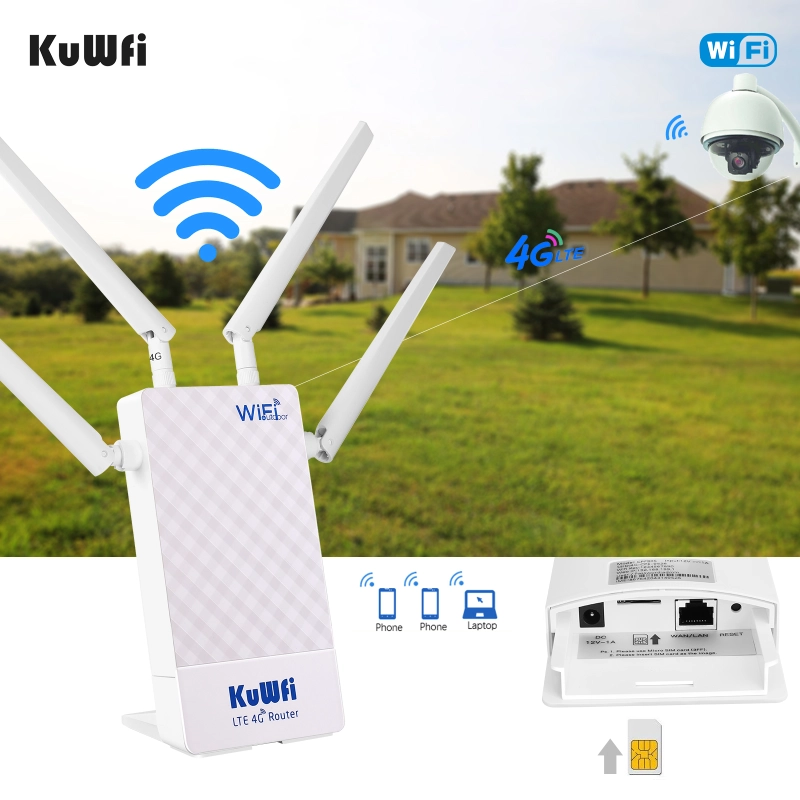 KuWFi 4G Outdoor Router 4G LTE SIM Card WiFi Router Waterproof Support Port Mapping DMZ Setting For 48V POE Switch POE Camera