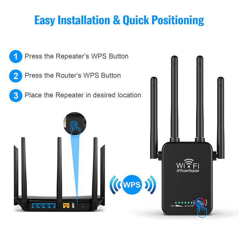 Repetidor de sinal wi-fi, 1200mbps, 300mbps, extensor de longo alcance, amplificador de sinal 2.4g, 5 ghz Repetidor de sinal wi-fi, 1200mbps, 300mbps,