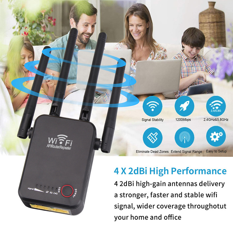 Repetidor de sinal wi-fi, 1200mbps, 300mbps, extensor de longo alcance, amplificador de sinal 2.4g, 5 ghz Repetidor de sinal wi-fi, 1200mbps, 300mbps,